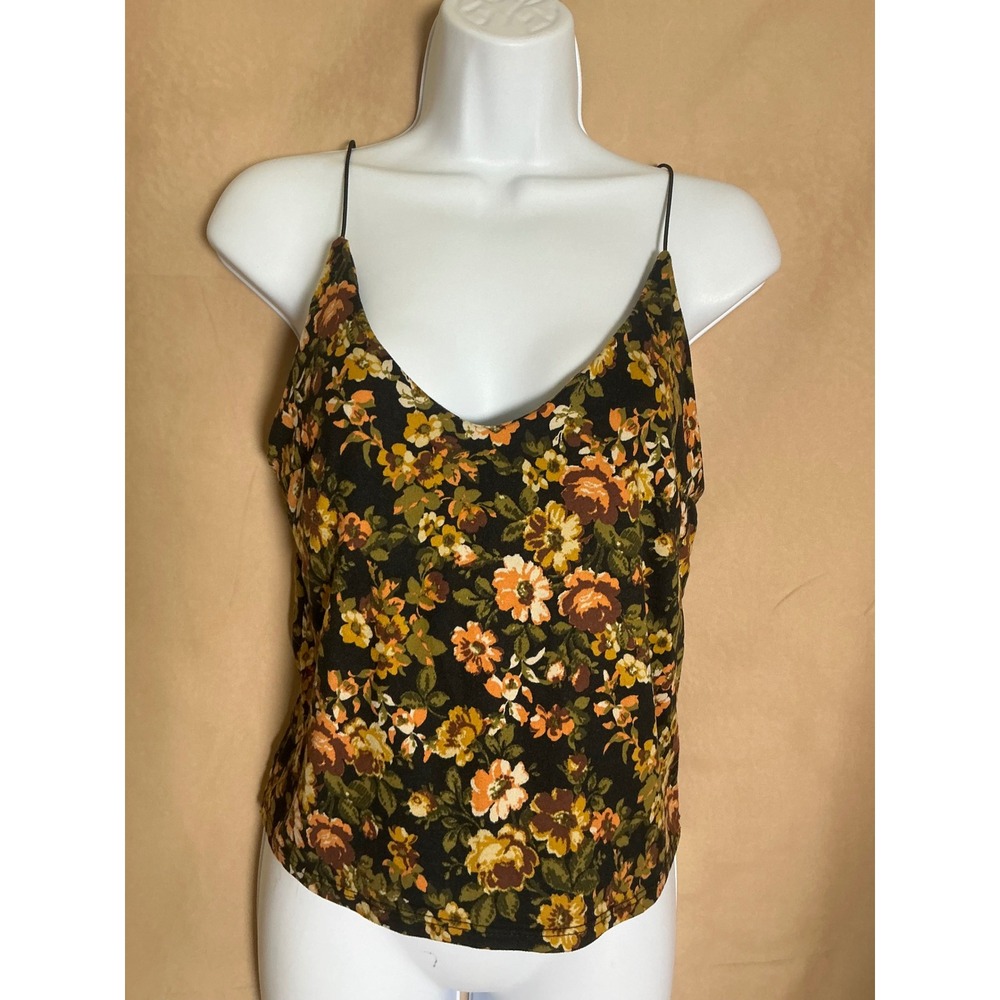 Vibe Sportswear Floral Camisole Womens Medium Black Orange Excellent V-Neck Tank